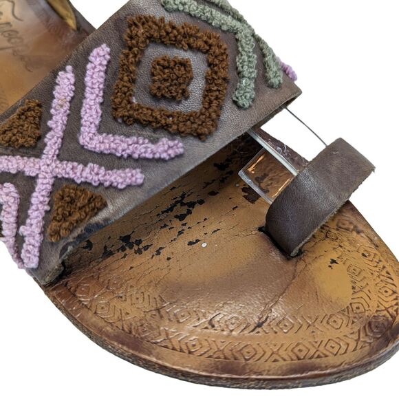 Free People Torrence Brown Mauve Leather Sandals Loop Ankle Strap Embroidery 10 - Picture 8 of 12